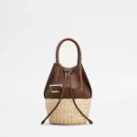 STRAW AND NAPPA BUCKET MINI BAG