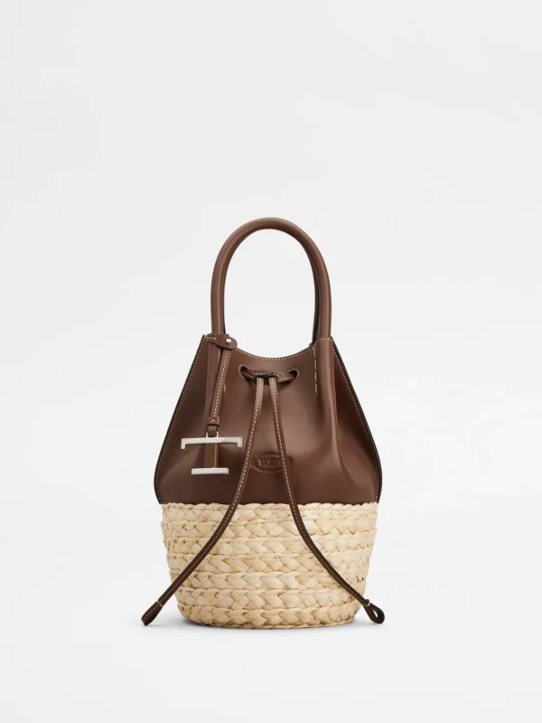 STRAW AND NAPPA BUCKET MINI BAG