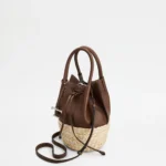 STRAW AND NAPPA BUCKET MINI BAG