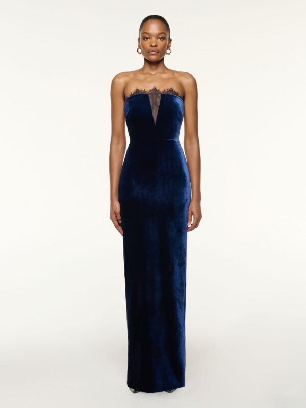 LACE INSERT VELVET GOWN