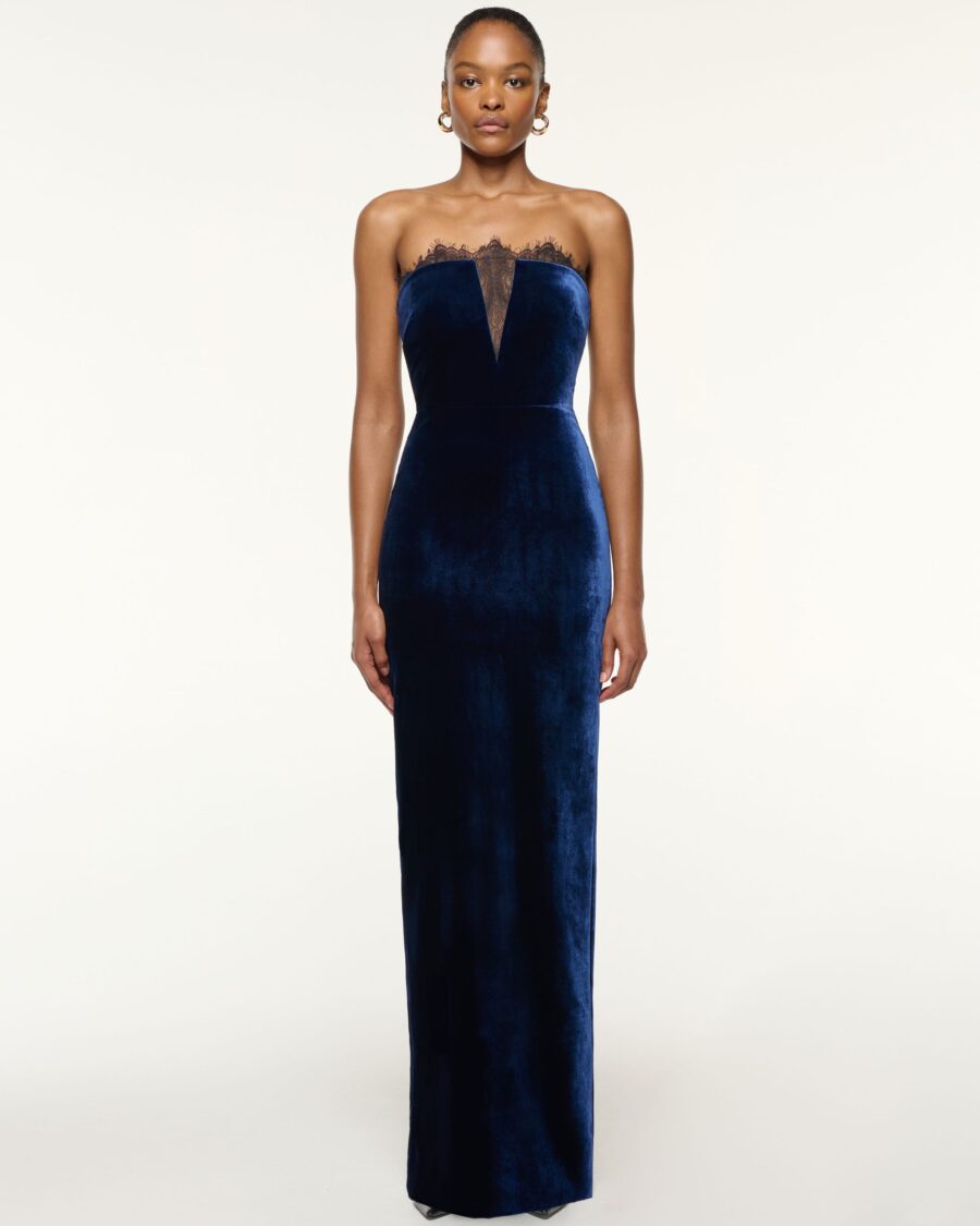 LACE INSERT VELVET GOWN