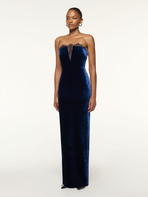 LACE INSERT VELVET GOWN
