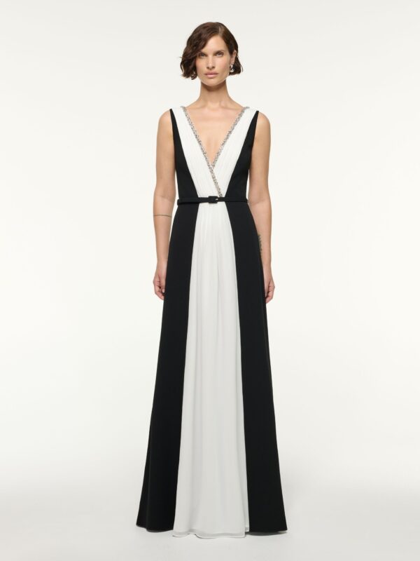 CRYSTAL NECKLINE MONOCHROME GOWN