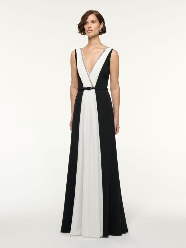 CRYSTAL NECKLINE MONOCHROME GOWN