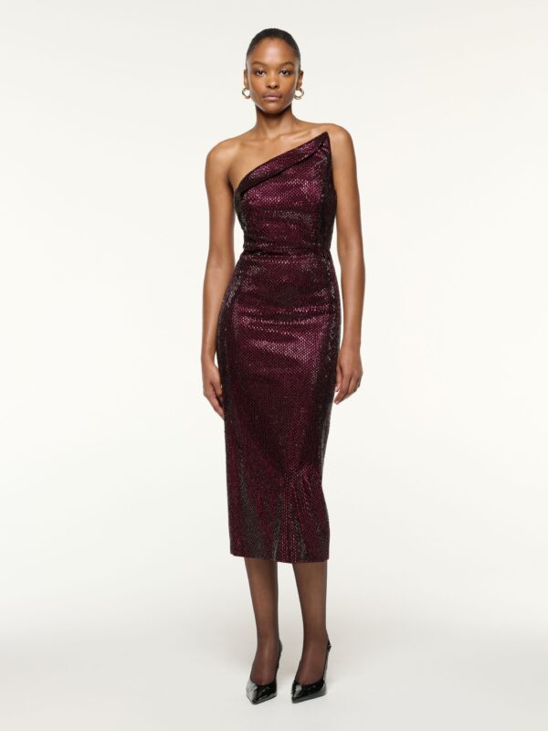 ASYMMETRICAL FOLD DIAMANTE DRESS