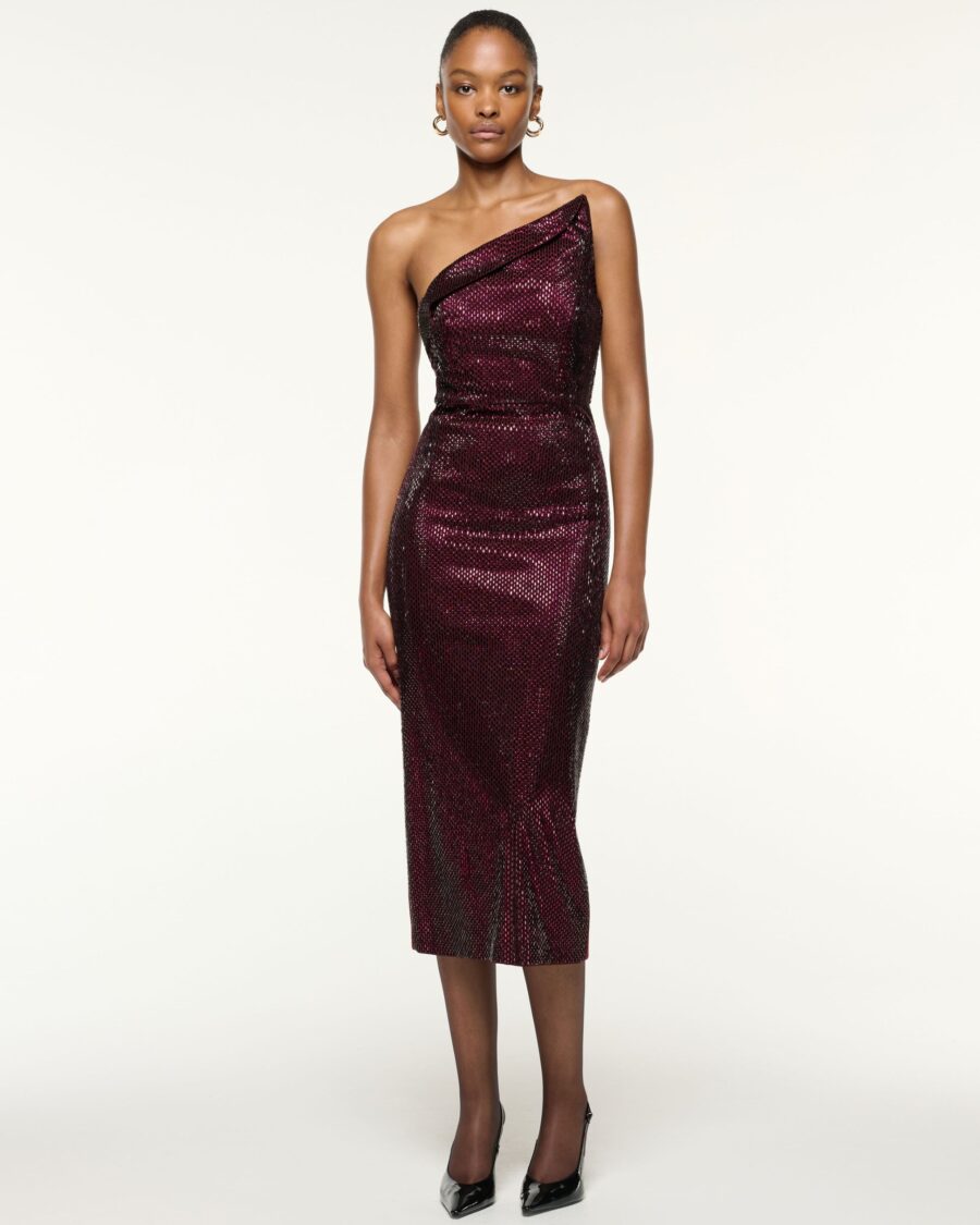 ASYMMETRICAL FOLD DIAMANTE DRESS