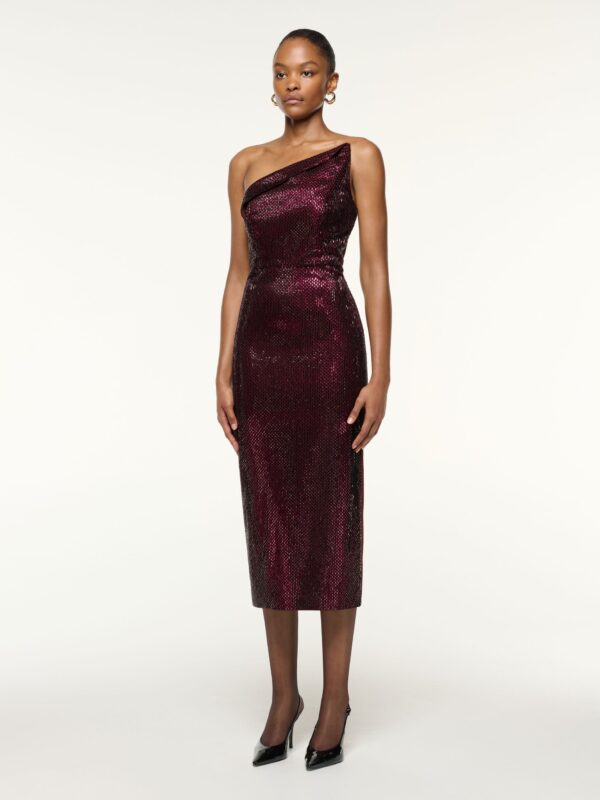 ASYMMETRICAL FOLD DIAMANTE DRESS