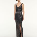 DRAPED NECKLINE DIAMANTE GOWN