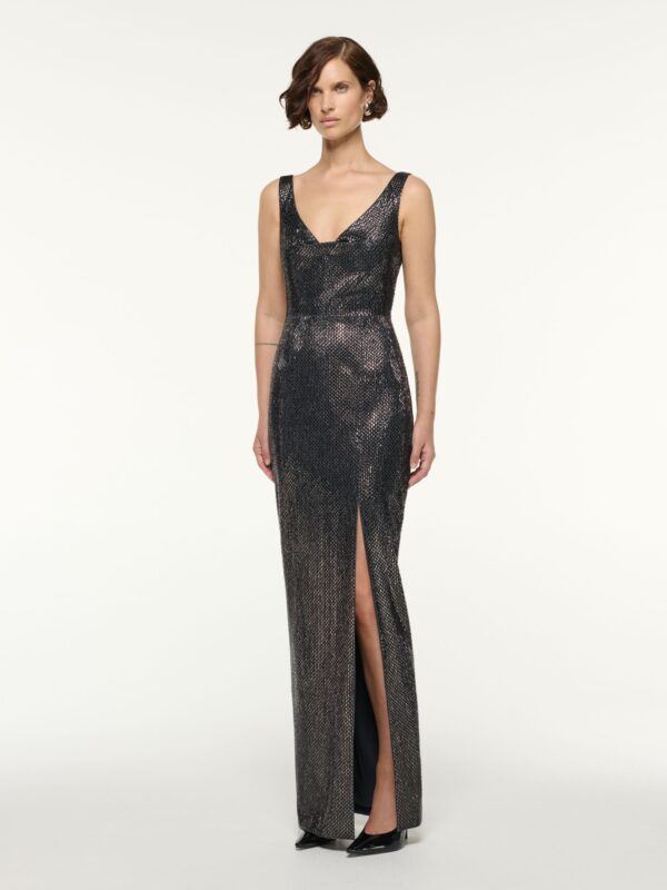 DRAPED NECKLINE DIAMANTE GOWN