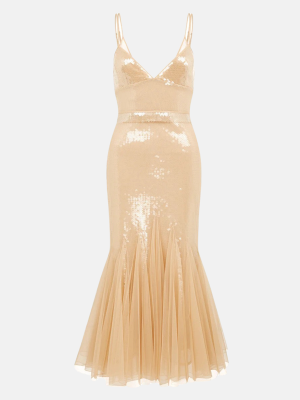 SEQUIN AND TULLE CAMI MIDI DRESS