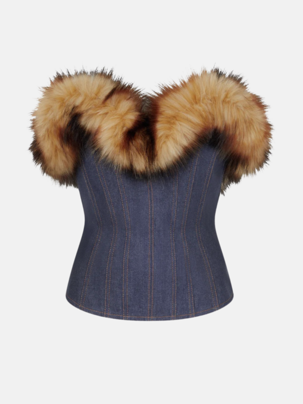 DETACHABLE FAUX-FUR TRIM CORSET TOP