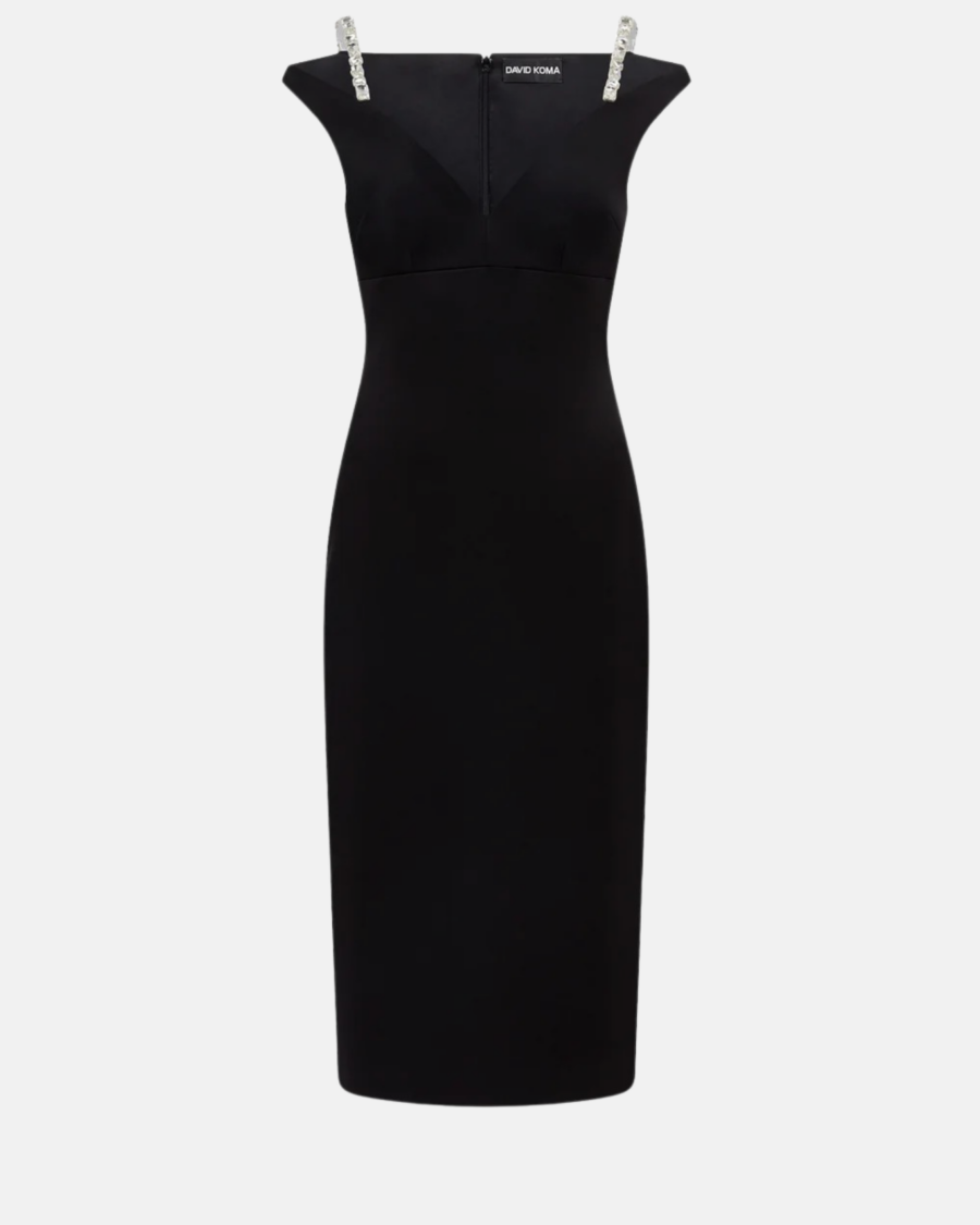 CRYSTAL STRAP DETAIL MIDI DRESS