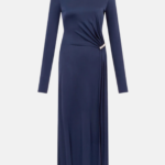 CRYSTAL EMBROIDERY NECK & WAIST DETAIL MIDI DRESS