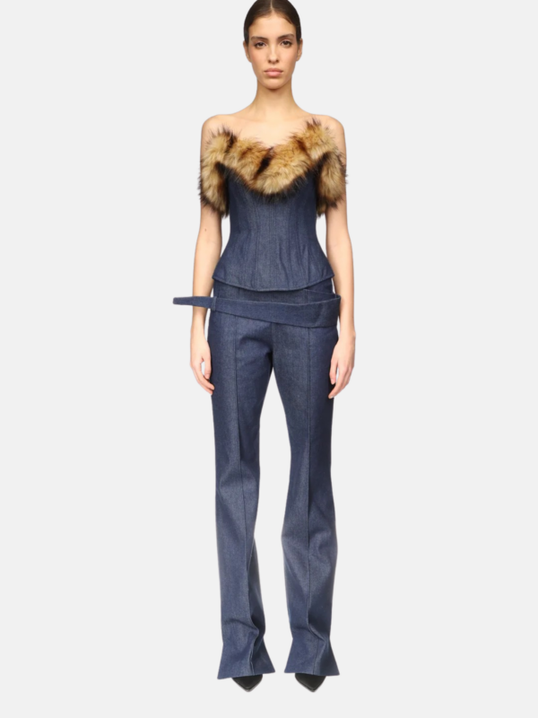 DETACHABLE FAUX-FUR TRIM CORSET TOP