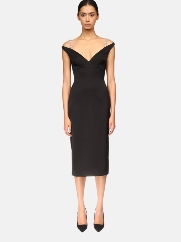 CRYSTAL STRAP DETAIL MIDI DRESS