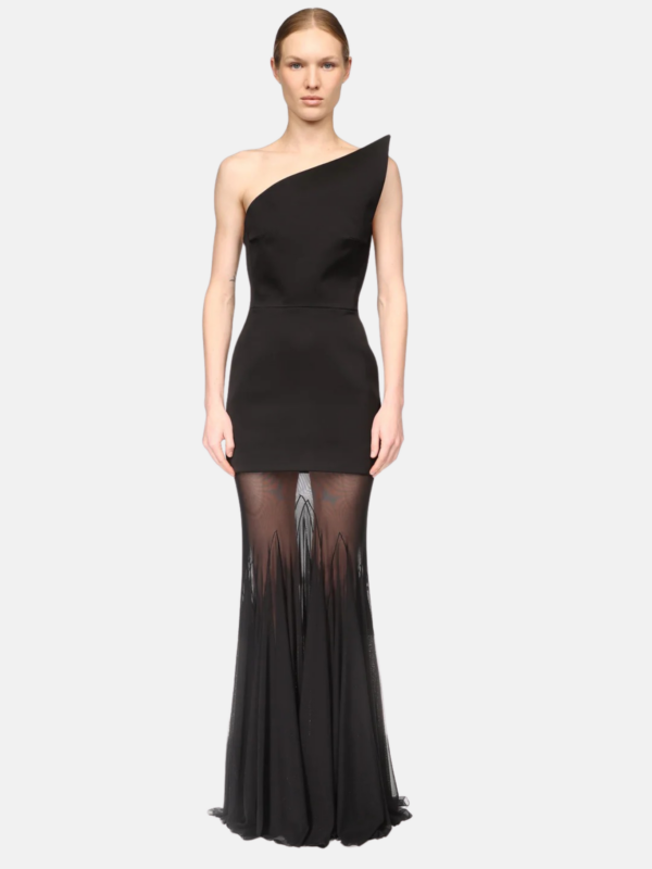 STRUCTURED UPPER AND TULLE SKIRT GOWN