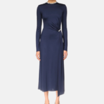 CRYSTAL EMBROIDERY NECK & WAIST DETAIL MIDI DRESS