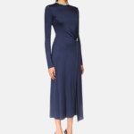 CRYSTAL EMBROIDERY NECK & WAIST DETAIL MIDI DRESS