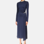 CRYSTAL EMBROIDERY NECK & WAIST DETAIL MIDI DRESS
