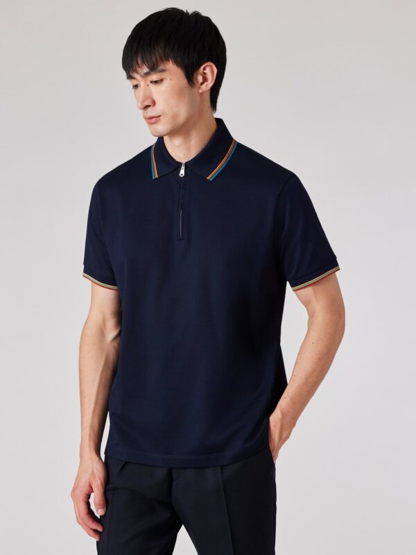 COTTON STRIPED ZIPPED POLO