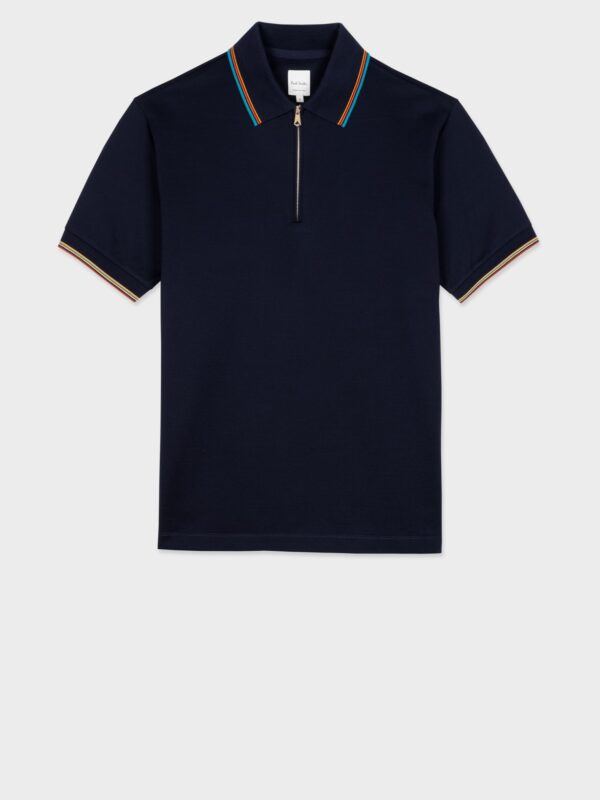 COTTON STRIPED ZIPPED POLO