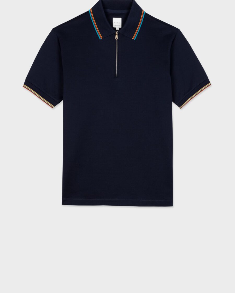 COTTON STRIPED ZIPPED POLO