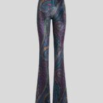 FLARED CHENILLE PANTS WITH PAISLEY PRINT