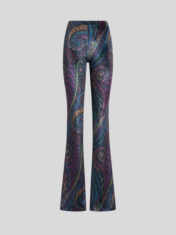 FLARED CHENILLE PANTS WITH PAISLEY PRINT