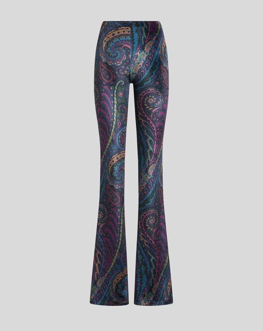 FLARED CHENILLE PANTS WITH PAISLEY PRINT
