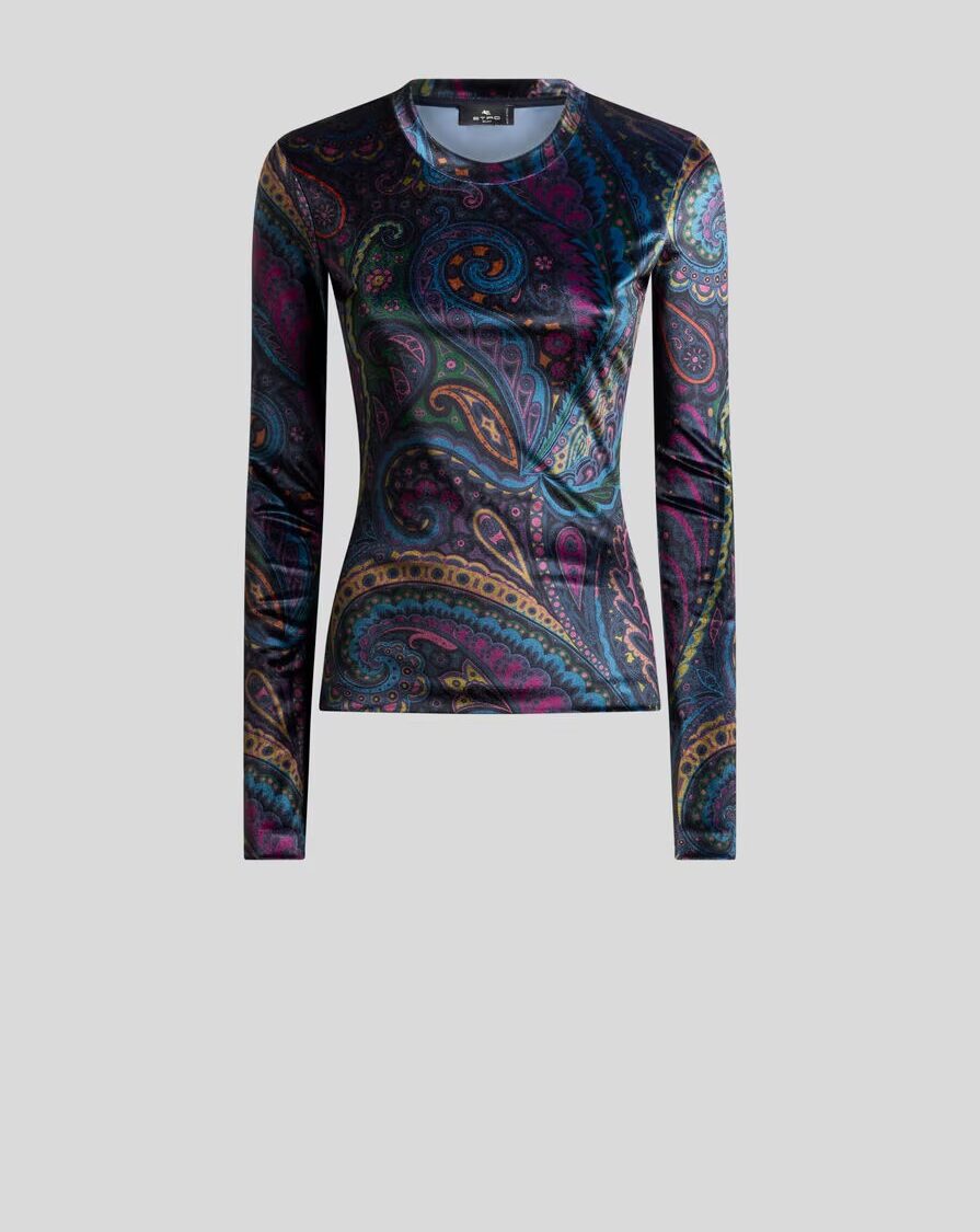 CHENILLE TOP WITH PAISLEY PRINT