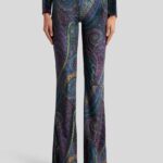 FLARED CHENILLE PANTS WITH PAISLEY PRINT