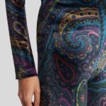 FLARED CHENILLE PANTS WITH PAISLEY PRINT