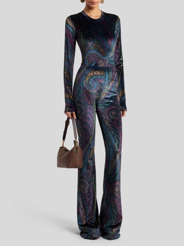 FLARED CHENILLE PANTS WITH PAISLEY PRINT