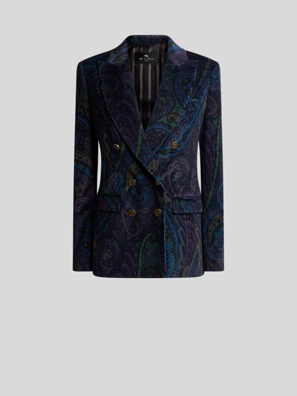 DOUBLE BREASTED BLAZER IN PRINTED CORDUROY