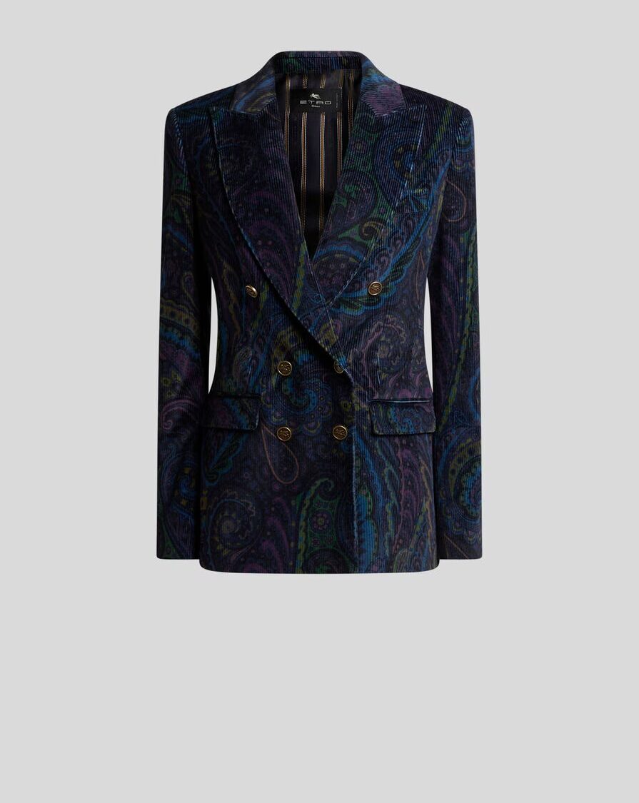 DOUBLE BREASTED BLAZER IN PRINTED CORDUROY