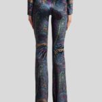 FLARED CHENILLE PANTS WITH PAISLEY PRINT