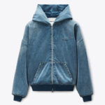 BRUSHED DENIM OVERSIZED HOODED BOMBER
