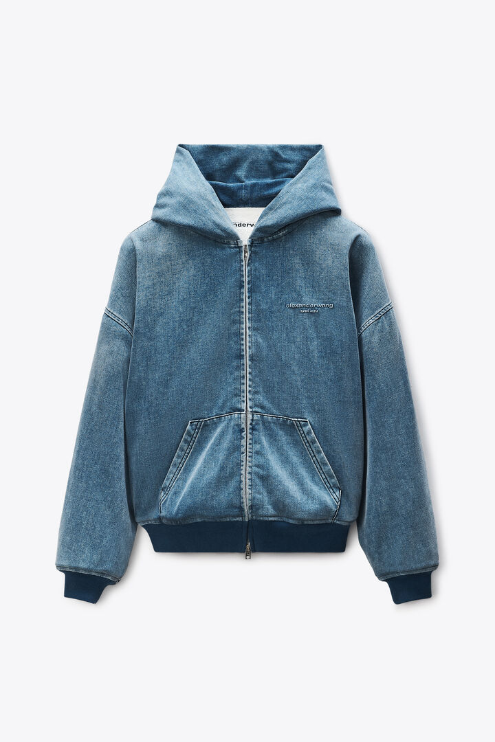 【U LAN】Ber denim padded hooded flight jumper BRUSHED DENIM OVERSIZED HOODED BOMBER - Helga Design