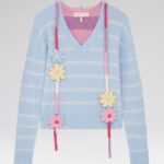 STRIPE V NECK CRICHET SWEATER