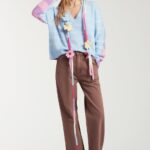 STRIPE V NECK CRICHET SWEATER