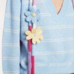 STRIPE V NECK CRICHET SWEATER