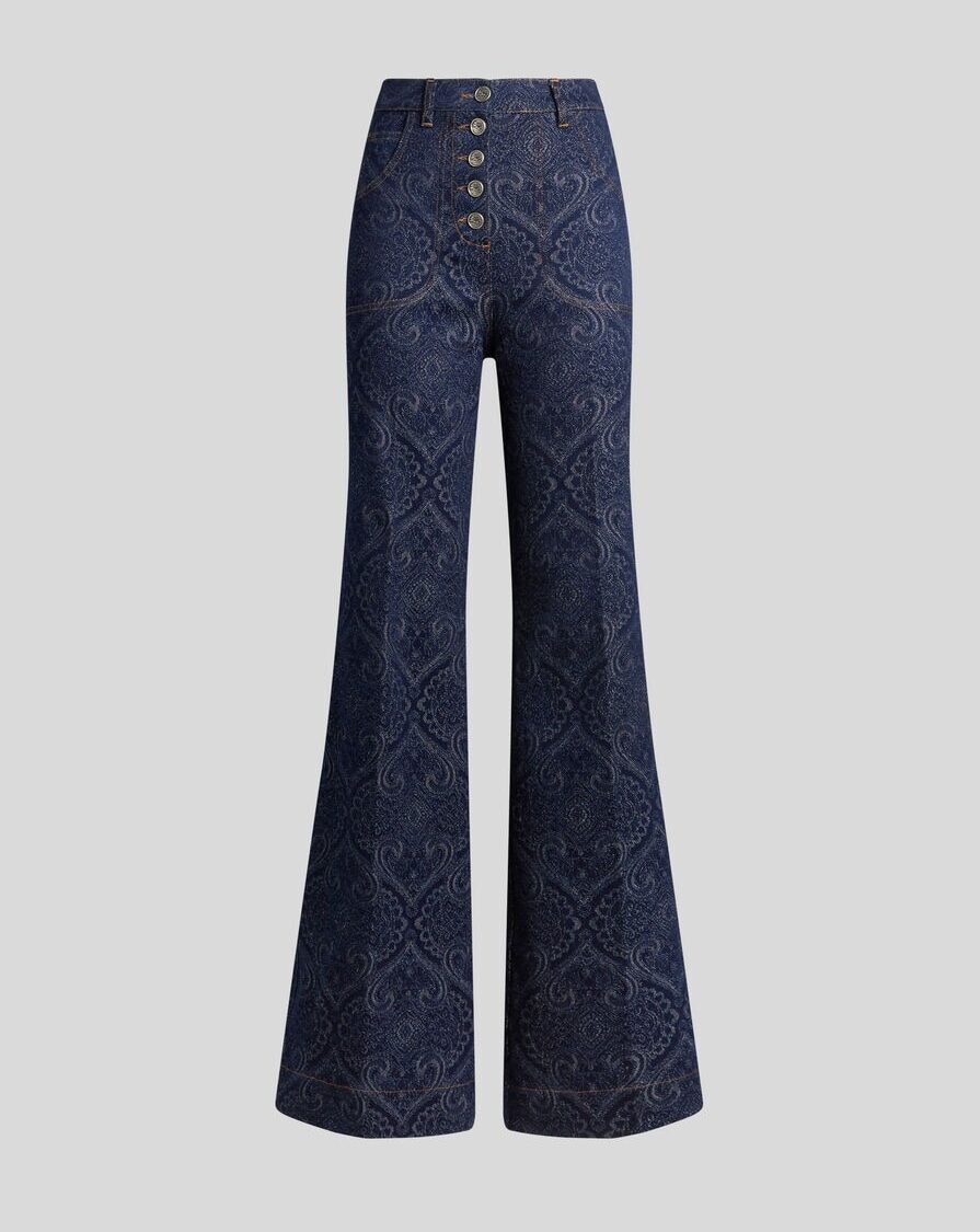 FLARED JACQUARD DENIM JEANS WITH PEGASO BUTTONS