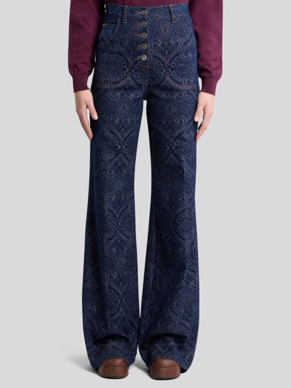FLARED JACQUARD DENIM JEANS WITH PEGASO BUTTONS