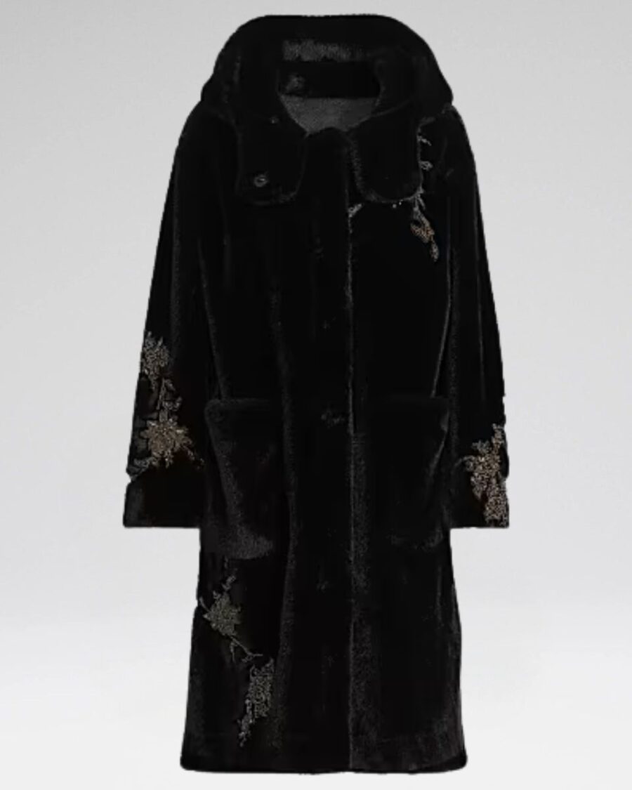 EMBELLISHED FAUX FUR COAT