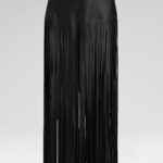 FRINGE LEATHER MIDI SKIRT