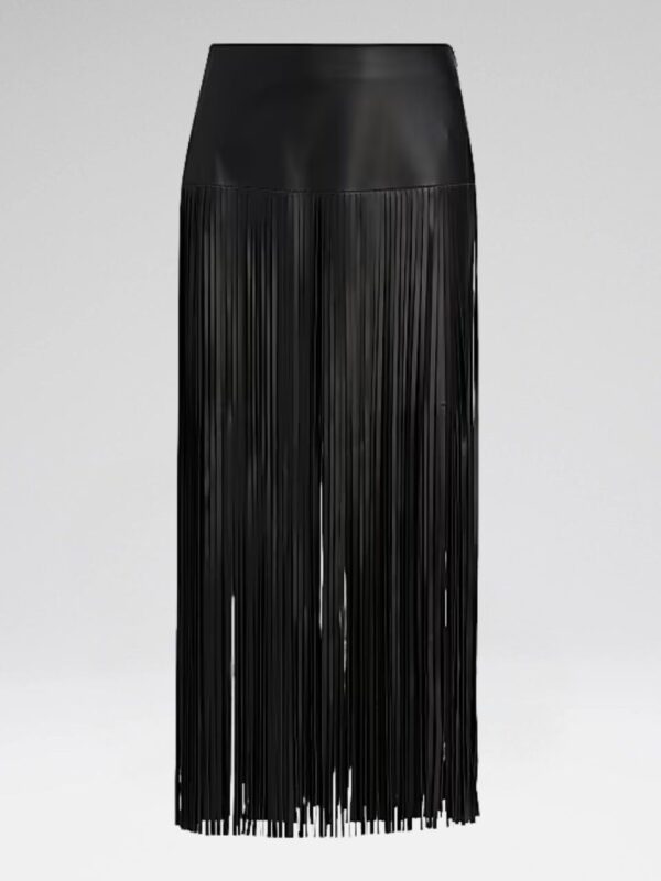 FRINGE LEATHER MIDI SKIRT