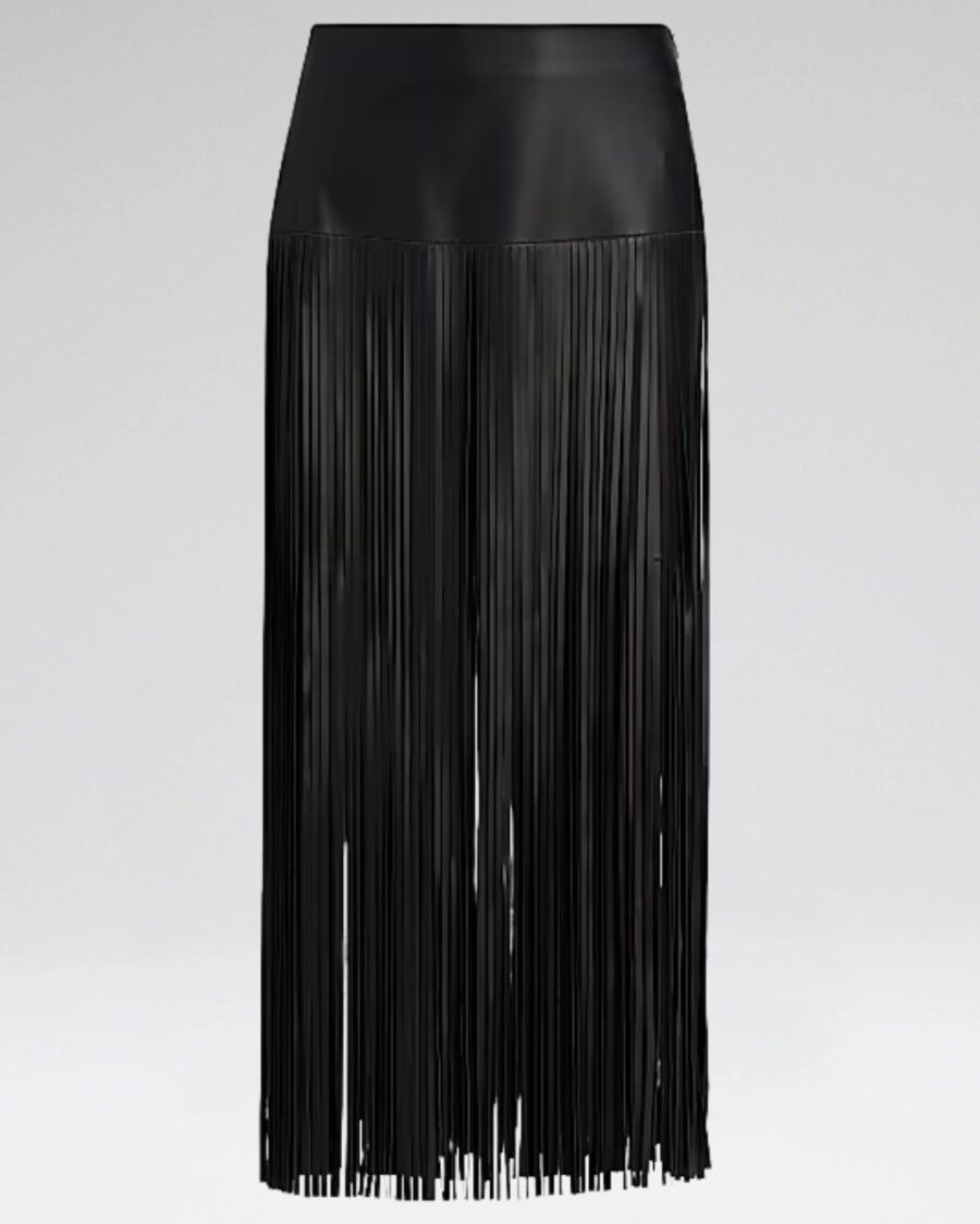 FRINGE LEATHER MIDI SKIRT