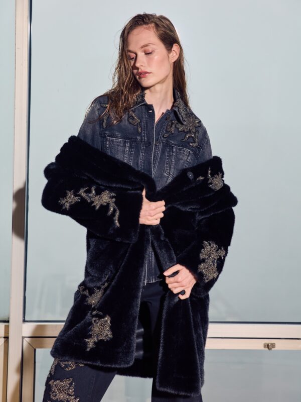 EMBELLISHED FAUX FUR COAT