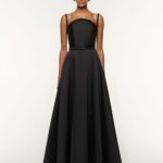CURVED NECKLINE TAFFETA GOWN