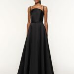 CURVED NECKLINE TAFFETA GOWN